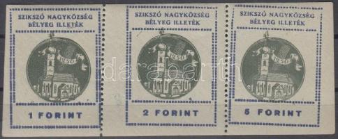 1947 Szikszó városi illetékbélyegek 1Ft, 2Ft, 5Ft hármascsík zöld papíron