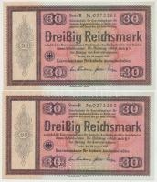 Német 3. Birodalom 1933. 30RM "ENTWERTET" (érvénytelenítve) perforációval (2x) sorszámkövetők T:I- German Third Reich 1933. 30 Reichsmark with "ENTWERTET" perforation (2x) sequential serials C:AU Krause 201