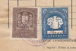1927 Hódmezővásárhely városi illetékbélyeg 10.000 kézírással teljes iraton