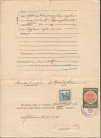 1913 Szatmárnémeti városi illetékbélyeg 1K 1918-as évi teljes iraton (ritka)