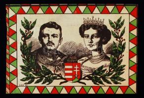 cca 1918 IV. Károly és Zita királyné. Színes nyomat "E.K.N. 161" jelzéssel, 14×9,5 cm
