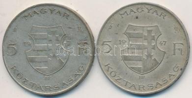 1947. 5Ft Ag "Kossuth" (2x) T:2-,3 Adamo F8.1