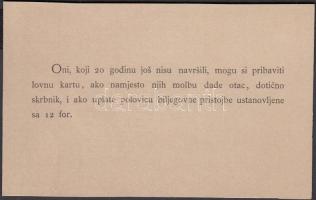 cca 1890 Horvát nyelvű kitöltetlen vadászjegy
