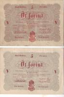 1848. 5Ft "Kossuth bankó" (2x) egyiknél hátlapi román nyelvű szövegben ékezet tévnyomattal! T:II