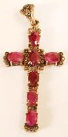 Aranyozott ezüst (Ag) kereszt sz. rubin kövekkel díszítve, jelzett, 3x6 cm, br: 10,1 g