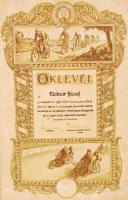 1937 Bp., A Magyar Kerékpáros Szövetség által kiadott díszes oklevél versenyen elért 3. helyezésért ...