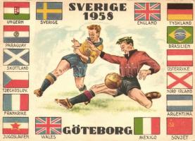 1958 Göteborg Labdarúgó VB; érdekes, Puskást említő üzenettel a hátoldalán / Football championship