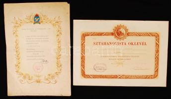 1955-1957 2 db kiváló munkáért kiállított (sztahanovista) oklevél