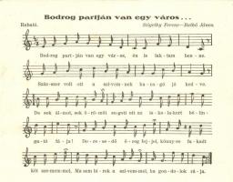 'Bodrog partján van egy város...' Szigethy Ferenc - Bathó János, Rubató (15 × 12 cm) / Hungarian sheet music postcard