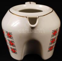 Hollóházi porcelán kávéskanna tető nélkül, hibátlan, jelzett, m: 9 cm, d: 10 cm