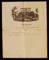 1881 A nápolyi Villa Floridiana látképe, litográfia, fejléces levélpapíron, 14,5×9,5 cm