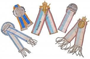 Németország 5db különféle fém veterán, munkás egyesületi jelvény, mindegyik szalaggal, több gyártói ...