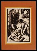 Kolozsváry Sándor (1896-1944): Esti óra, fametszet-papír, jelzett, 15x21 cm