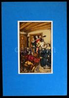 Divéky József (1887-1951): Fogadóban. Színezett litográfia, papír, jelzett, paszpartuban, 10x16 cm