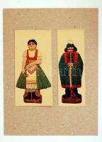 Két mézeskalács figura terve, kartonra ragasztva, 6x16 és 8x16 cm