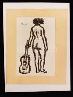 Rippl-Rónai József (1861-1927): Akt gitárral, Cinkográfia, papír, 16×24 cm
