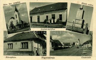 Nagycsalomja, Stefánia üzletház, Községháza, utca / shop, town hall, street