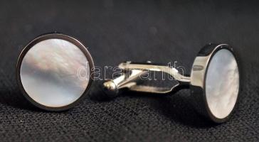 Gyöngyház berakásos ezüst színű mandzsetta gomb, 2 db