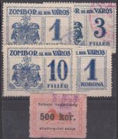 1914 4 db Zombor városi illetékbélyeg + 1923 Szikszó állatforgalmi adóbélyeg (21.000)