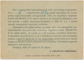 1940 Értesítő zsidó személyeknek a választási névjegyzékből történt kihagyásáról