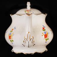 Régi Zsolnay porcelán hat személyes teljes teás készlet, matricás, jelzett, egy csészén hajszálreped...