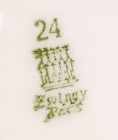 Régi Zsolnay porcelán hat személyes teljes teás készlet, matricás, jelzett, egy csészén hajszálreped...