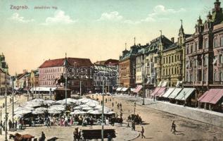 Zagreb, Jelacicev trg. / Jelacic square, market, statue