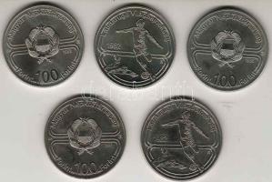 1982. 100Ft "Labdarúgó VB" (5x) T:BU részben eredeti csomagolásban, tanúsítvánnyal