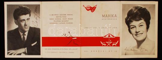cca 1960-1980 A Marika Kertpresso (Bp. VIII., Rákóczi út 15.) júniusi műsora korabeli színészek és színésznők képeivel és aláírásaival, "Lázár S." jelzéssel.