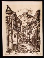 Hans Rolf Peter: Schlossgasse, Hambach. Nyomat, papír, jelzett, 35x46 cm