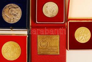 5db klf bélyeg témájú fém emlékérem dísztokban klf országokból, mindegyik dísztokban T:vegyes