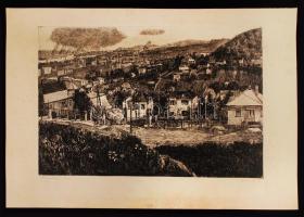 Csisztu Mihály (1933-2008): Budai táj. Rézkarc, papír, jelzett, 29x19 cm