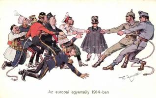 Az európai egyensúly 1914-ben / WWI political satire, humour M. Munk Nr. 935. s: Theodor Zasche (Rb)