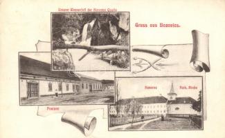 Bozovics, Posta, kaszárnya, templom; kiadja Káden József / post office, military barracks, church