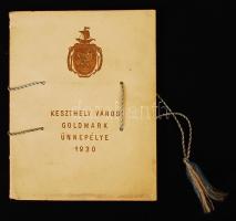 1930 Keszthely város Goldmark ünnepélye díszes emlékfüzet dombornyomott városi címerrel, zsinórfűzéssel 32p. Mérei nyomda, Keszthely