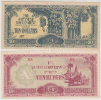 Malaya/Japán megszállás 1944. 10$ + Burma/Japán megszállás 1942-1944. 10R T:II,II- Malaya/Japanese occupation 1944. 10 Dollars + Burma/Japanese occupation 1942-1944. 10 Rupees C:XF,VF Krause M7c,16