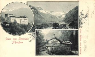 1899  Kesselfall-Alpenhaus, Schloss Kaprun; Verlag Würthe & Sohn / alpine house, castle; floral