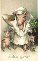 New Year, pigs litho