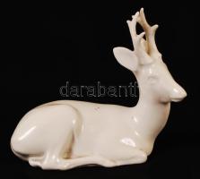 Zsolnay fehér mázas porcelán szarvas, hibátlan, jelzett, 10x11 cm