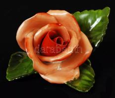 Herendi kézzel festett porcelán rózsa, apró lepattanással, jelzett, d: 6 cm