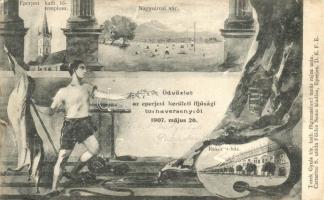 1907 Eperjes, Kerületi ifjúsági tornaverseny, Turek Gyula főgimnáziumi tanár rajza után; Földes Samu kiadása / youth sport championship (fl)