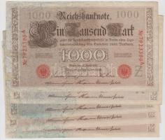 Német Birodalom / Császárság 1910. 1000M hétjegyű sorszám, piros pecsét (5x) T:II-,III German Empire 1910. 1000 Mark 7 digit serial, red seal (5x) C:VF,F Krause 44b