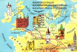 Kb. 200 db MODERN külföldi városképes lap pár nagyméretű lappal; amerikai, német, olasz, osztrák, ju...