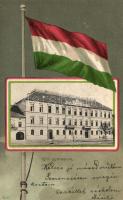 Igló, Gymnasium; kiadja Matz Gusztáv / grammar school, flag litho