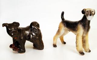 1 db Hollóházi porcelán kutya, hibátlan, jelzett, 1 db kerámia kutya, hibátlan, m: 12 sé 17 cm