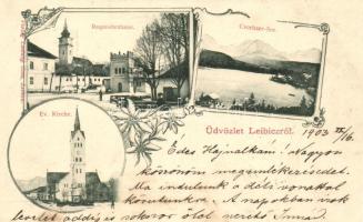 Leibic, Evangélikus templom, tűzoltószertár / church, fire department; floral