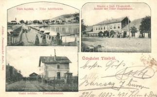 Titel, Vasútállomás, hajóhíd, fő utca az Anker szállodával / railway station, pontoon bridge, hotel on main street