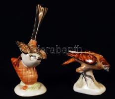 2 db Aquincumi porcelán madár figura, hibátlan, jelzett, m: 7 és 15 cm