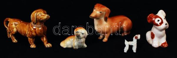 5 db porcelán és kerámia kutya figura, hibátlan, m: 3 és 7 cm között