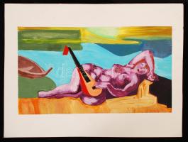 OW jelzéssel: Akt gitárral. Pasztel, papír. 34x21 cm